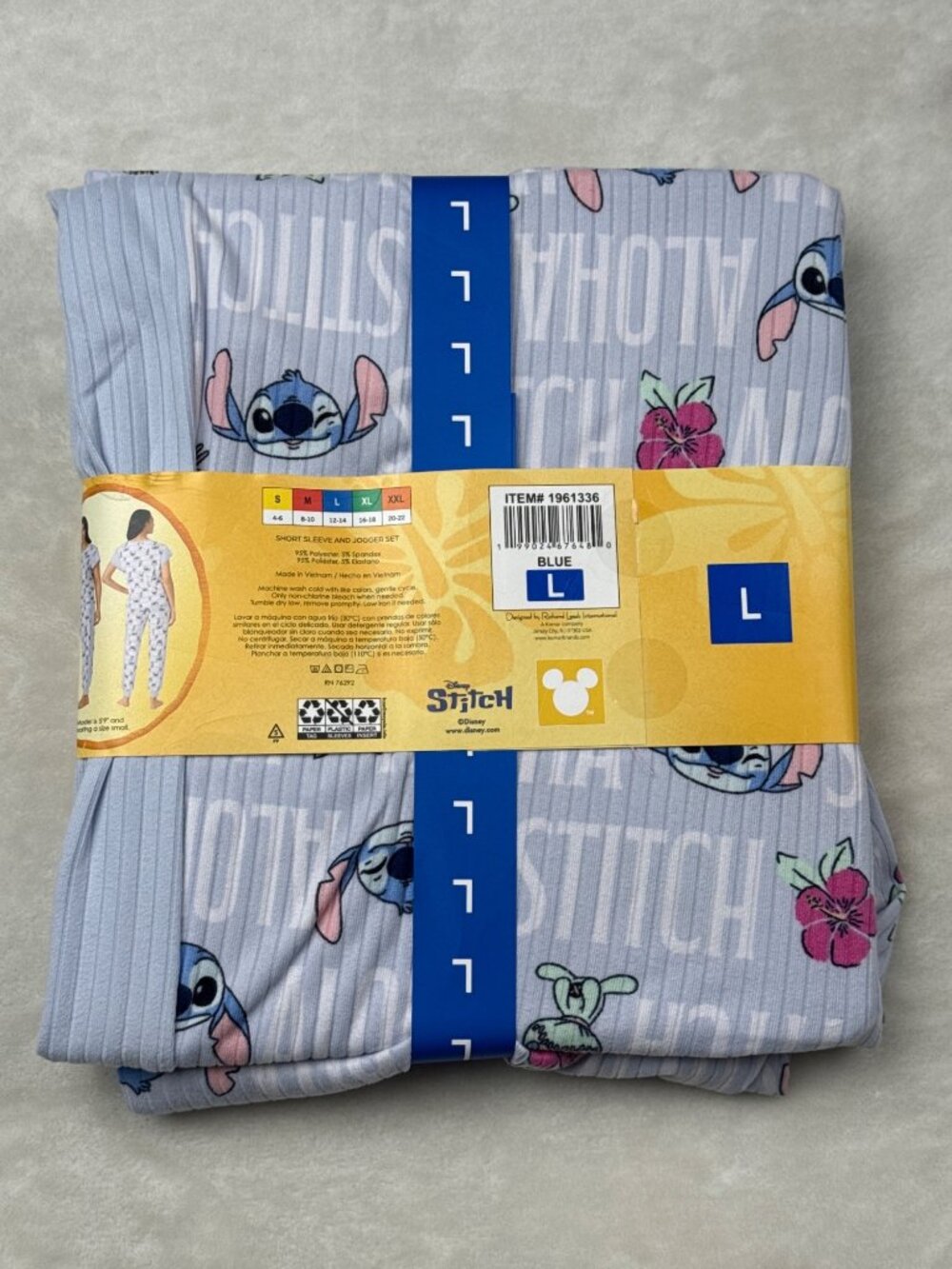 Disney Stitch Womens Short Sleeve & Jogger Pajama Set Blue Size L - Picture 4 of 5